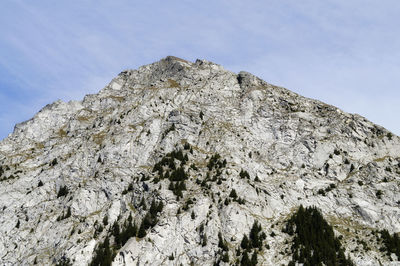 Low angle view of rock formation against sky