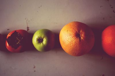 High angle view of various fruits on table