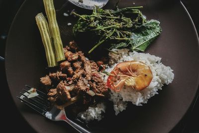 Directly above shot of meal served in plate