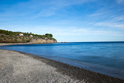 Scenic view of sea against blue sky