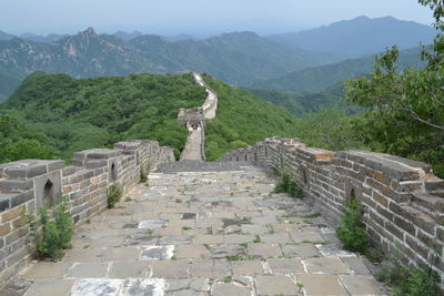 Stone wall with mountain in background