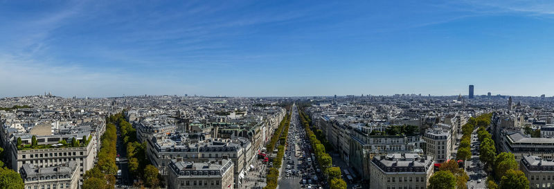 Large aerial view of paris with montmartre and the champs elysées