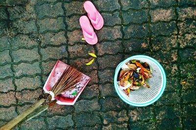 High angle view of food on street