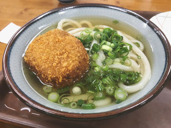 High angle view of soup in bowl