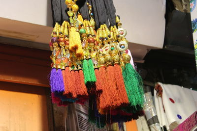 Low angle view of multi colored decorations hanging