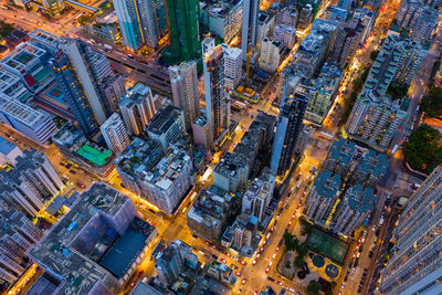 High angle view of city buildings