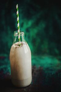 Close-up of drink in jar on table