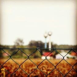 Close-up of chainlink fence against sky