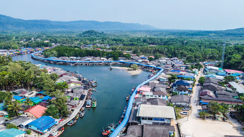 High angle view of buildings in city