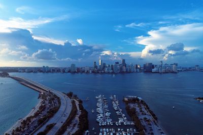 Panoramic view of sea and buildings against sky