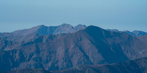 Scenic view of snowcapped mountains against clear sky