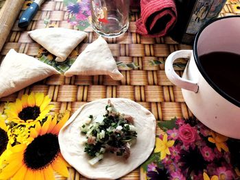 High angle view of food on table
