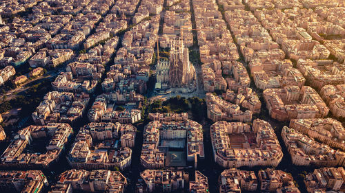 High angle view of buildings in city