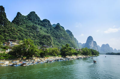 Scenic view of bay against sky