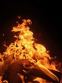 Close-up of fire in the dark