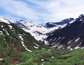 Scenic view of snowcapped mountains against sky