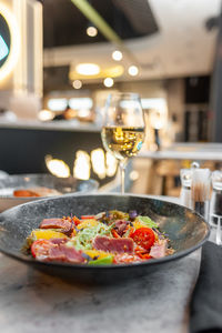 Close-up of food in plate on table