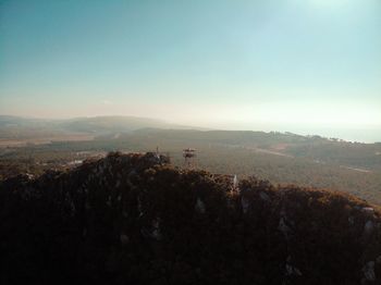 High angle view of buildings against sky