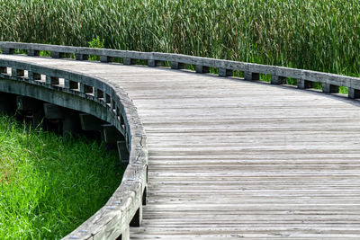 View of wooden footbridge