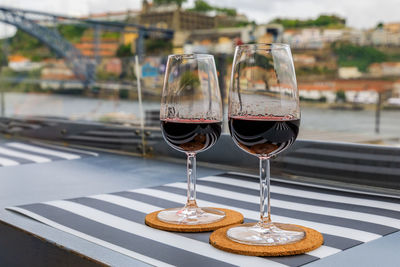 Close-up of wineglass on table