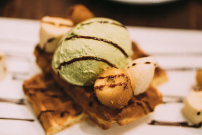 Close-up of dessert in plate on table
