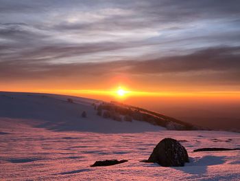 Golden hour in winter over the mountains