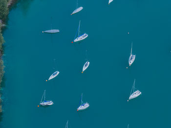 High angle view of boats in sea