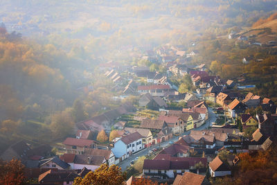 High angle view of buildings in city