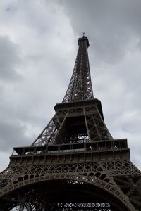 Low angle view of tower against cloudy sky