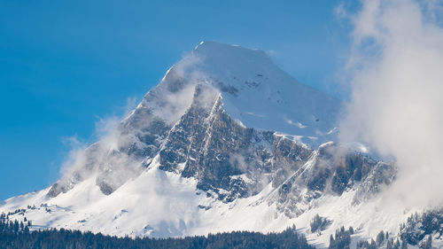 Aerial view of snowcapped mountains against sky