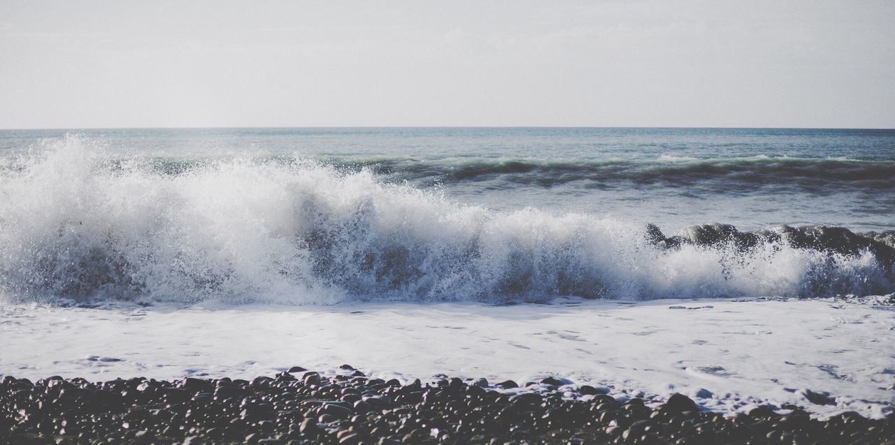 sea, water, nature, motion, beauty in nature, no people, clear sky, day, wave, sky, outdoors, scenics, horizon over water, power in nature, crashing