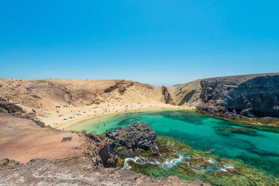 Scenic view of landscape against clear blue sky