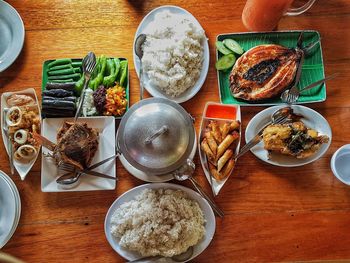 High angle view of food on table