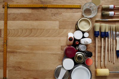 Directly above shot of bottles on table