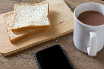 High angle view of breakfast on table