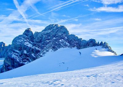 Scenic view of snowcapped mountains against sky