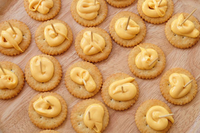 High angle view of cookies on table