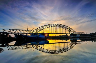 Bridge over river at sunset