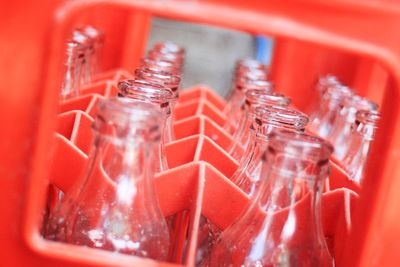 Close-up of empty bottles