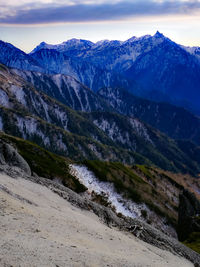 Scenic view of snowcapped mountains against sky