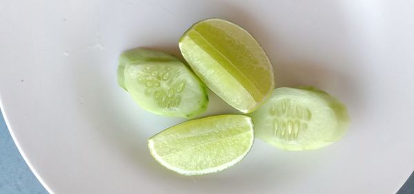 Directly above shot of green fruits in plate