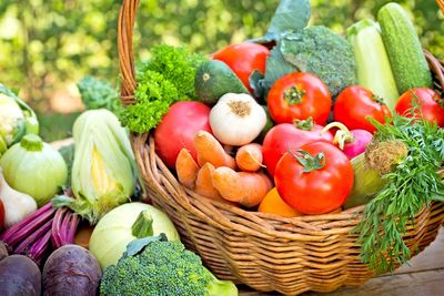 High angle view of vegetables in basket