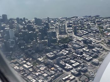 High angle view of buildings in city