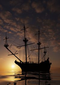 Silhouette sailboat on sea against sky during sunset