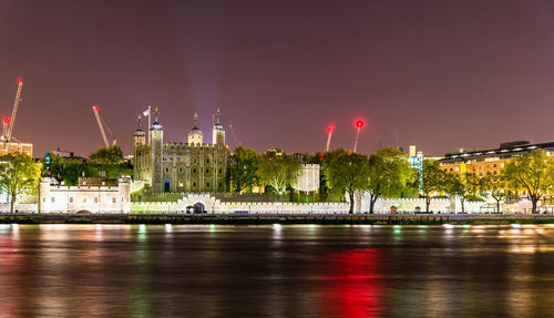 Bridge over river with buildings in background