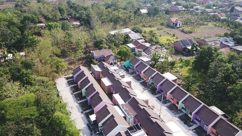 High angle view of buildings in city