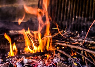 Close-up of bonfire at night