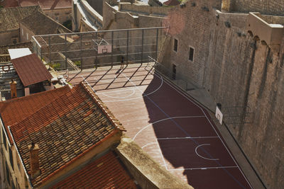 High angle view of buildings in city