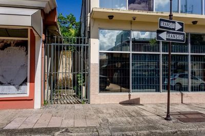 Closed door of building