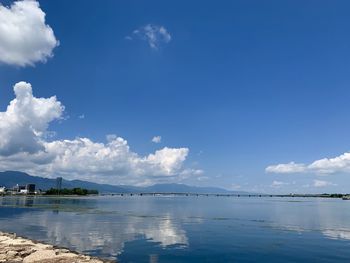 Scenic view of sea against blue sky